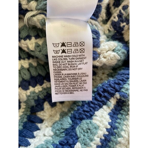 Lucky Brand Crop Tank Top Womans Blue and White Medium Cotton Knit - Picture 6 of 6